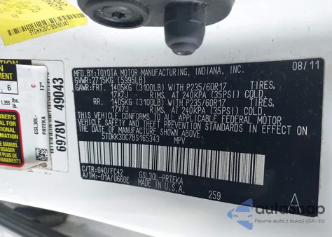 2011 Toyota Sienna Le V6 из США, поврежденный, VIN 5TDKK3DC7BS165343